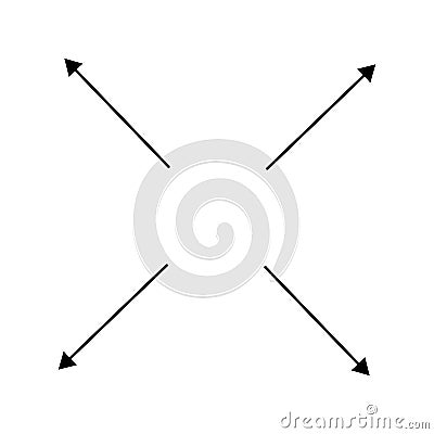 Radial, radiating arrows for expand, extend, explosion themes. Diverge, alignment concept circular pointers illustration. Spoke- Vector Illustration