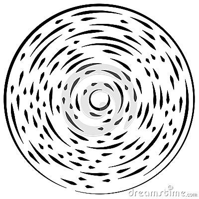 Radial, radiating lines abstract burst element. Concentric whirligig volute, helix spreading stripes. Circular, cyclic strips, Vector Illustration