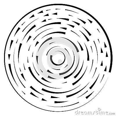 Radial, radiating lines abstract burst element. Concentric whirligig volute, helix spreading stripes. Circular, cyclic strips, Vector Illustration