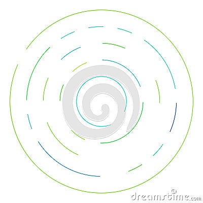 Radial, radiating lines abstract burst element. Concentric whirligig volute, helix spreading stripes. Circular, cyclic strips, Vector Illustration