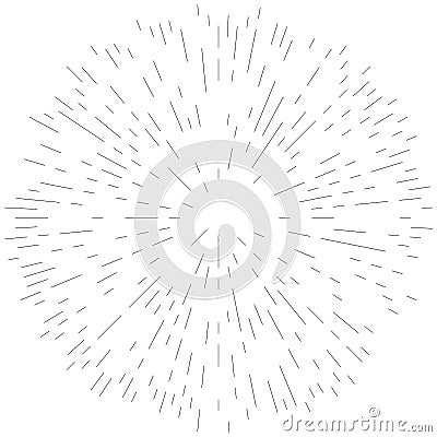 Radial, radiating lines abstract burst element. Concentric whirligig volute, helix spreading stripes. Circular, cyclic strips, Vector Illustration