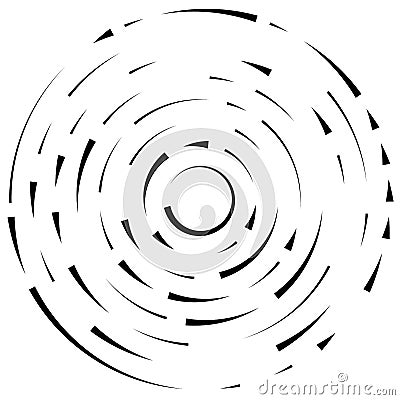 Radial, radiating lines abstract burst element. Concentric whirligig volute, helix spreading stripes. Circular, cyclic strips, Vector Illustration