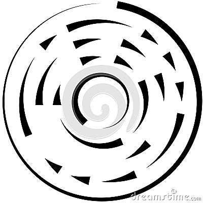 Radial, radiating lines abstract burst element. Concentric whirligig volute, helix spreading stripes. Circular, cyclic strips, Vector Illustration
