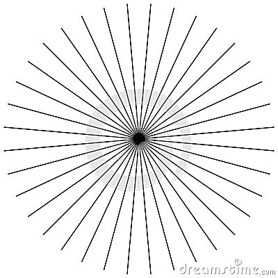 Radial, radiating straight thin lines. Circular black and white Vector Illustration