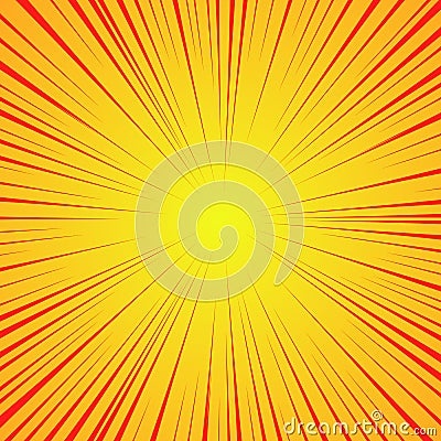 Radial red lines on a yellow background. Comic book speed, explosion. Abstract. Vector illustration for graphic design. Vector Illustration