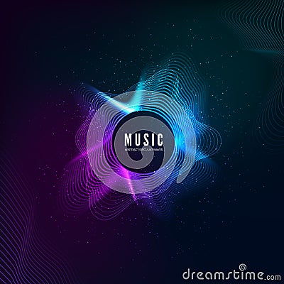 Radial sound wave curve with light particles. Colorful equalizer background. Abstract colorful cover for music poster and banner. Vector Illustration