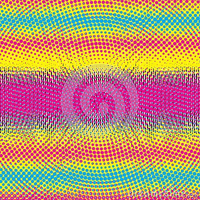 Radial Spectrum Pixel Dots CMYK Colors Striped Vector Print Texture Background Pattern Vector Illustration