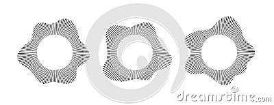 Radial wave sound lines. Circular frame. Sound circle ring. Wavy round frame. Radial rays symbol. Wavy geometric design Vector Illustration