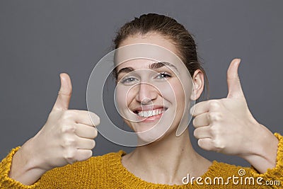 Radiant approval concept,woman Stock Photo