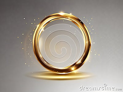 Radiant Aura: Gold Color Round Frame on Transparent Background Stock Photo