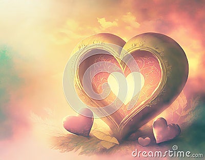 Radiant beauty of a golden heart with place for text, AI generated Stock Photo