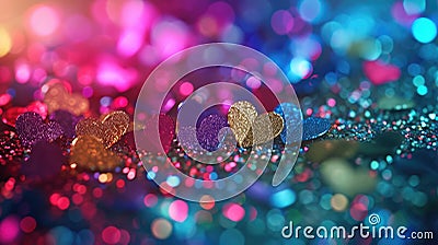 Radiant glittering background crafted from an array of colorful heart shapes. Ai Generated Stock Photo