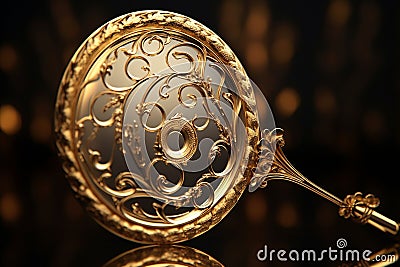 Radiant golden swirls on a vintage hand mirror cre Stock Photo