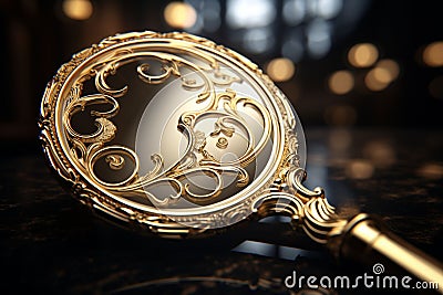 Radiant golden swirls on a vintage hand mirror cre Stock Photo