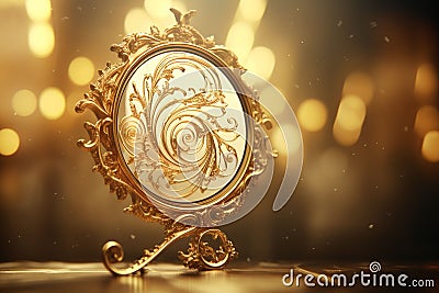 Radiant golden swirls on a vintage hand mirror cre Stock Photo