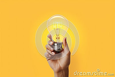 Radiant Hands catching light bulb. Generate ai Stock Photo