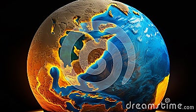 Radiant Planet: A Photorealistic Depiction of Earth's Illumination, Made with Generative AI Stock Photo