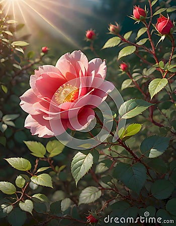 Blooming Red Rose Amidst Lush Greenery, Generative AI Stock Photo