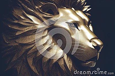 Radiant splendor. A detailed close-up of a majestic golden lion figurine. AI-generated Stock Photo