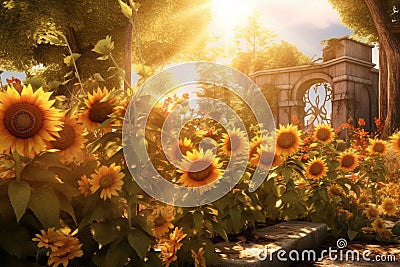 Radiant Sunflowers in Remembrance Garden Radiant Stock Photo