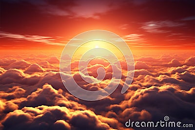 Radiant sunrise over clouds, infusing the sky with golden warmth Stock Photo