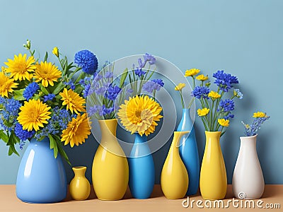 The radiant yellow flower gracefully adorns the colorful vase, creating a delightful. Stock Photo