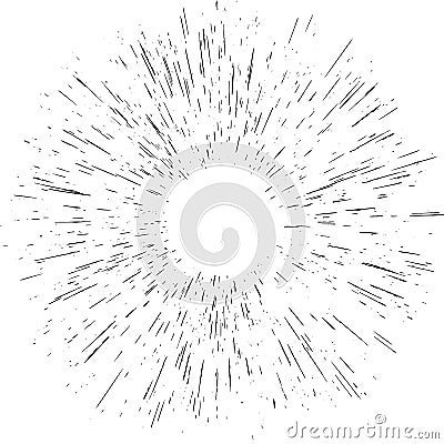 Radiating from the center burst light rays object element effect isolated. Abstract explosion or speed motion. EPS 10 Vector Illustration