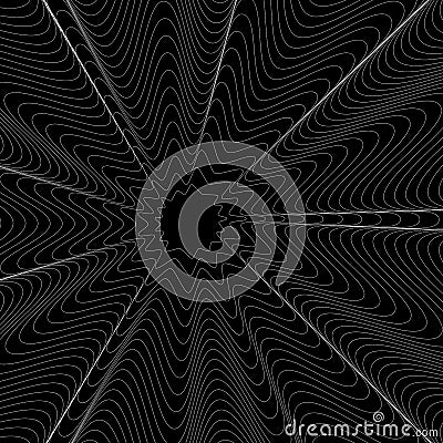 Radiating wavy, distorted lines. Concentric pattern, background Vector Illustration