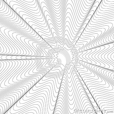 Radiating wavy, distorted lines. Concentric pattern, background Vector Illustration