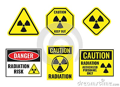 Radiation danger sign set, radioactive hazard icons Vector Illustration