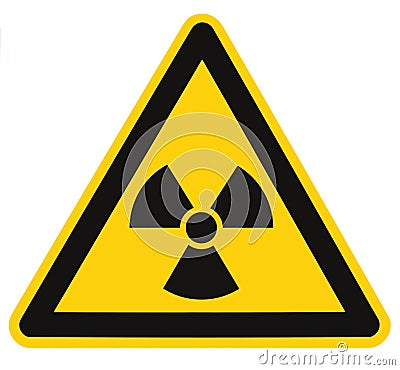 Radiation hazard symbol sign of radhaz threat alert icon, isolated black yellow triangle signage label macro, large detailed Stock Photo