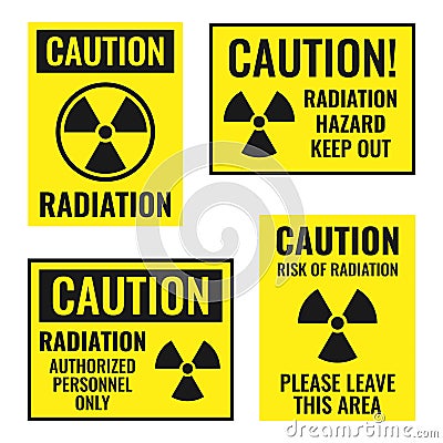 Radiation danger sign set, radioactive hazard icons Vector Illustration