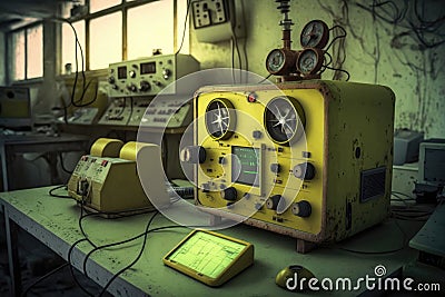 Radiation Lab With Geiger Counters And Dosimeters. Generative AI Stock Photo