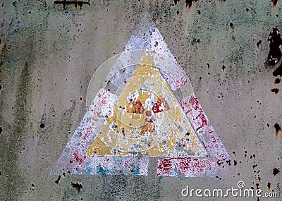 Radiation sign on a decaying wehicle in Chernobyl zone Stock Photo