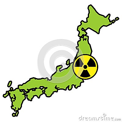 Radiation sign on map of Japan Vector Illustration