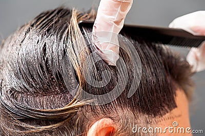 A radical change of hair color on gray background Stock Photo