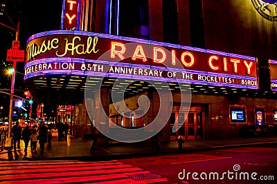 Radio City Music Hall neon sign Editorial Stock Photo