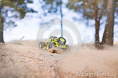 Radio-controlled car on the sand. Stock Photo