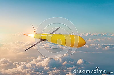 Radio-controlled homing rocket with acceleration flies at high altitude before hitting a target Stock Photo