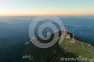 Radio and gsm antenna on the top of the mountains ,telecommunications towers Stock Photo