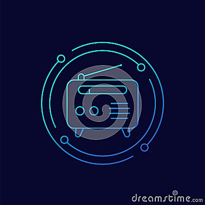 Radio icon, FM tuner, linear design Vector Illustration