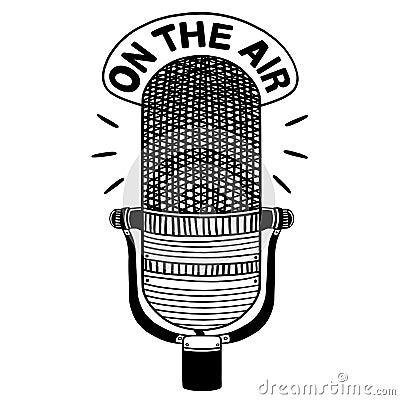 Radio microphone black and white drawing Cartoon Illustration