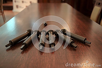 Radio microphones for presentations and discussions Stock Photo