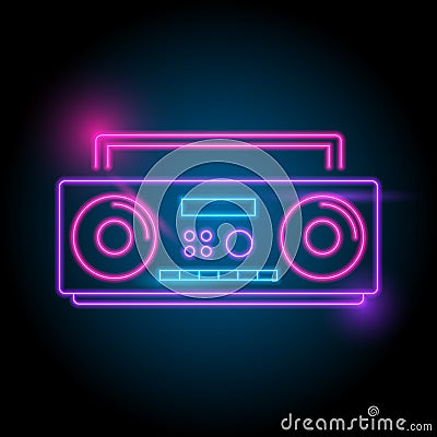 radio neon logo. glow in the dark. electric theme season. party night club. Vector Illustration