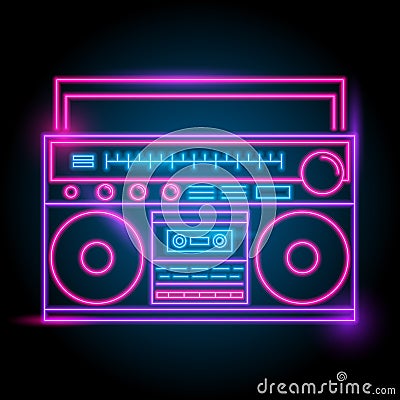 Radio neon logo. glow in the dark. electric theme season. party night club. Vector Illustration