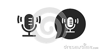 Radio podcast mic icon black white pictogram simple vector, microphone voice chat messaging app silhouette logo glyph graphic Vector Illustration