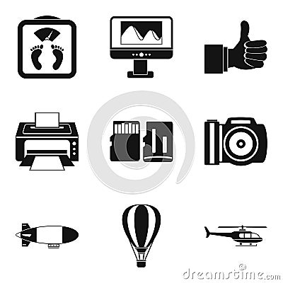 Radio positioning icons set, simple style Vector Illustration