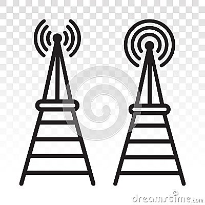 Radio signal broadcast tower / mast antenna line art icon for apps and websites on a transparent background Vector Illustration