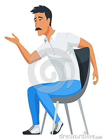 Radio station cartoon character. Meeting in public place, conversation. Male radio host interviewing. Spending time at Vector Illustration