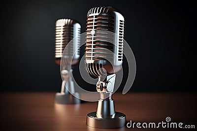 radio station retro metallic microphone for live podcast or show broadcast live events and recoding studio concepts .Generative AI Stock Photo